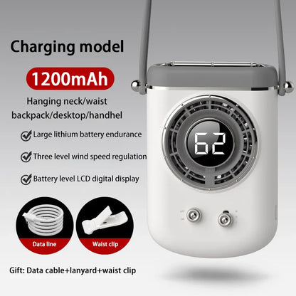 Neck Hanging Portable Fan – Silent Mini Cooling Fan with Strong Wind, USB Rechargeable, Outdoor & Desktop Use