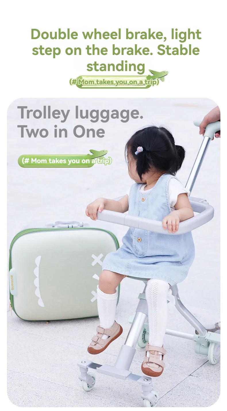 20-Inch Ride-On Kids Luggage with Folding Stroller – Children's Suitcase for Walking and Riding, Travel Bag for Babies