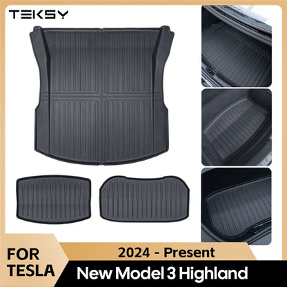 Tesla Model 3 Highland 2024 TPE Trunk Mats – Waterproof Front & Rear Layered Carpet Pads
