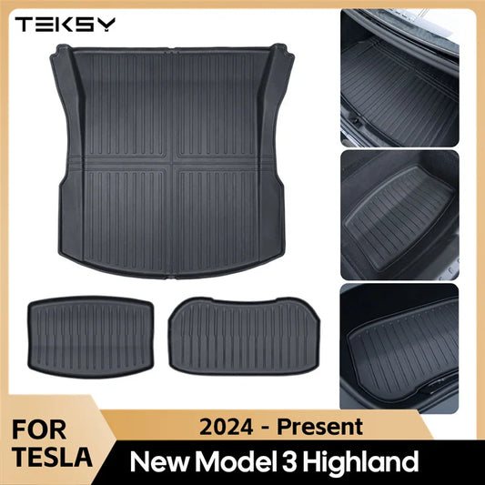 Tesla Model 3 Highland 2024 TPE Trunk Mats – Waterproof Front & Rear Layered Carpet Pads
