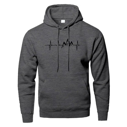 Mountain Heartbeat Hoodie – Teen Sweatshirt, Autumn Long Sleeve Hooded Sportswear in Black & Gray