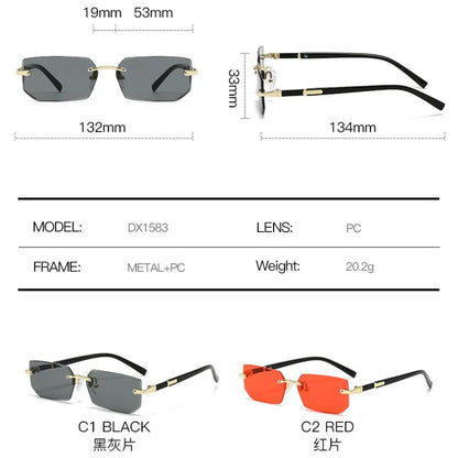 Rimless Rectangle Sunglasses – Unisex Small Square Fashion Shades, Lightweight UV Protection for Summer Travel