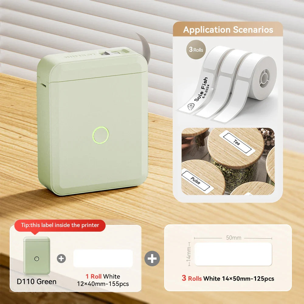 Niimbot D110 Mini Handheld Thermal Label Maker, Wireless Inkless Sticker Printer for Home & Office Organization, Portable Label Machine with Stickers