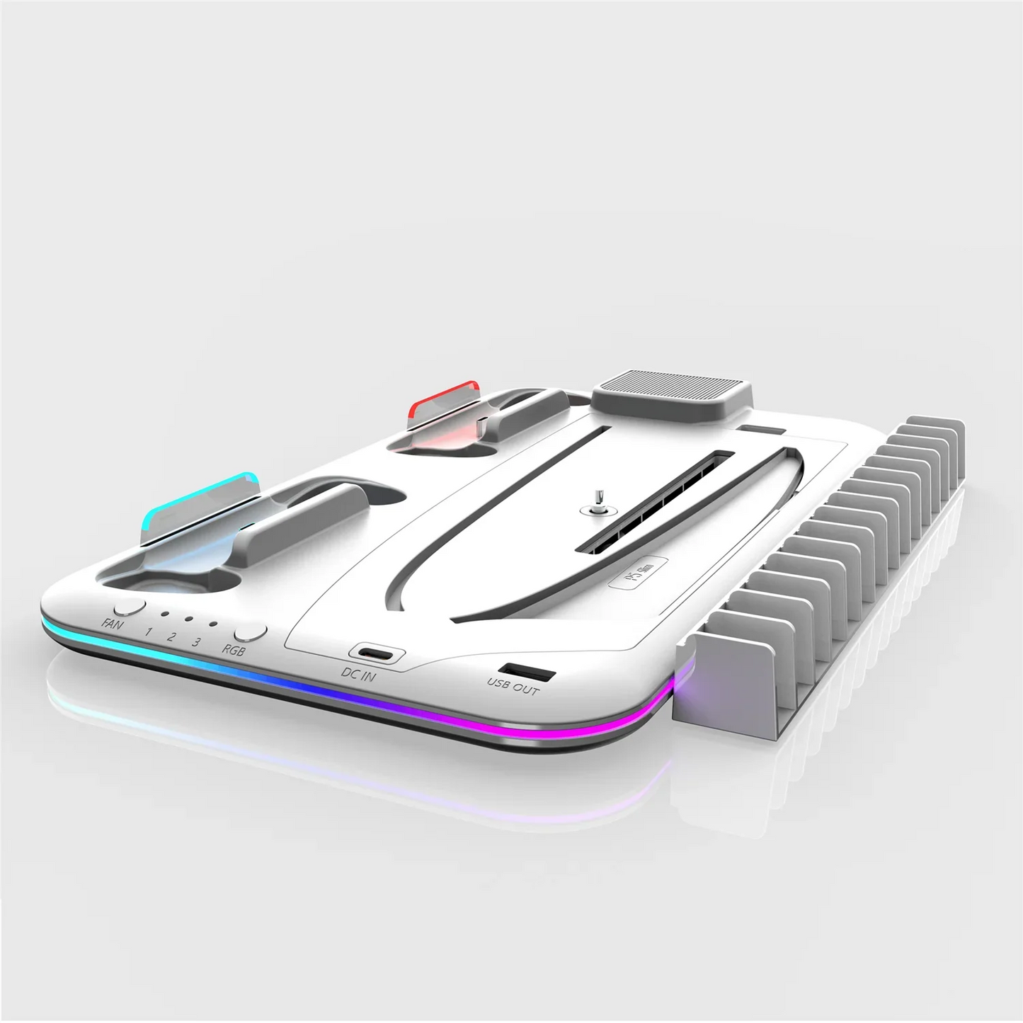RGB Turbo Cooling & Charging Station for PS5 — 3-Level Fan with Controller & Headset Holder | Digital & Disc Edition