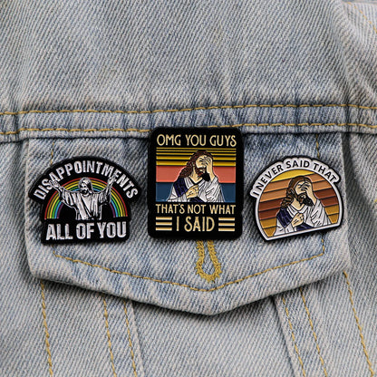 Funny Jesus “I Never Said That” Enamel Pin – Vintage Brooch for Backpacks, Jackets & Clothing Accessories