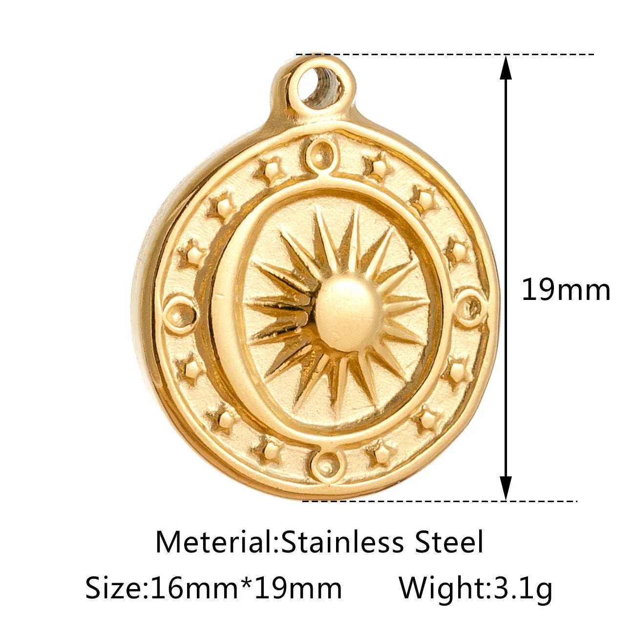 Stainless Steel Sunburst Sun Moon Star Charms Pendant – DIY Jewelry Making for Necklace, Bracelet & Earrings