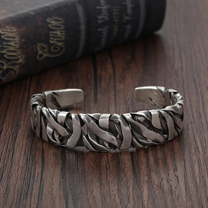 925 Sterling Silver Bracelet Bangle - Punk Wide Irregular Geometric Design, Fashion Jewelry Gift for Women and Men