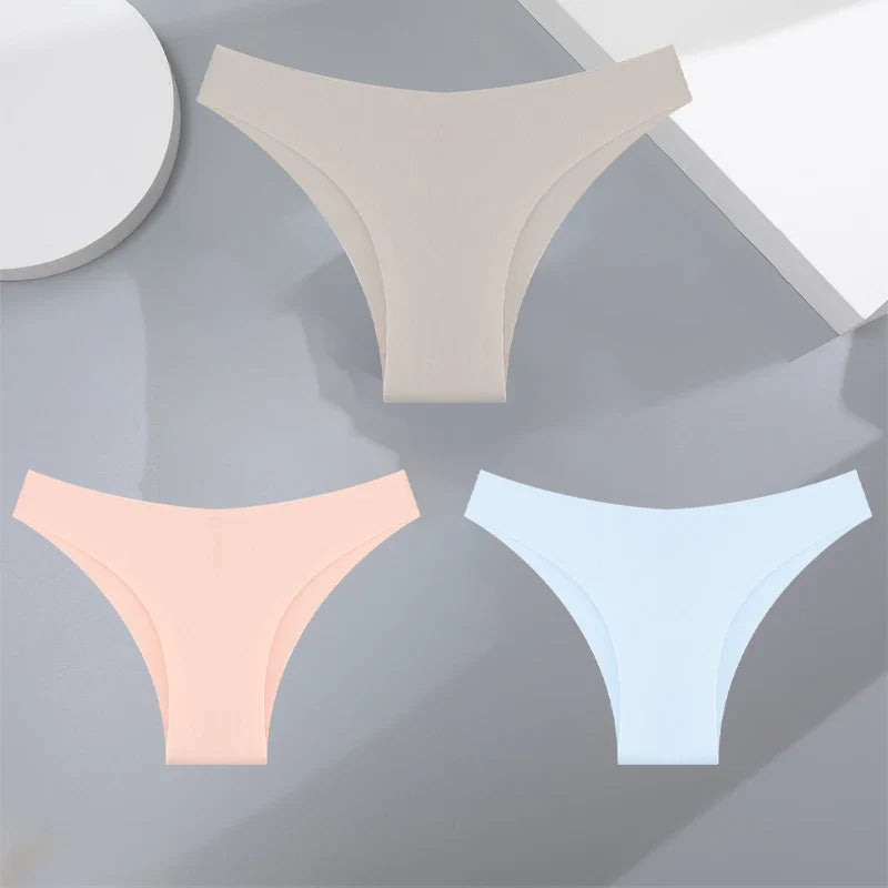 3Pcs Ultra-Thin Seamless Silk Women’s Panties – Sexy Low-Waist Stretch Bikini Briefs, XS-XXL