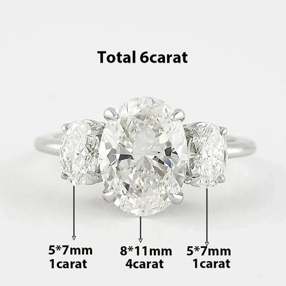 Certified 3/6cttw Real Moissanite 3-Stone Oval Engagement Ring — 925 Sterling Silver Wedding Band for Women