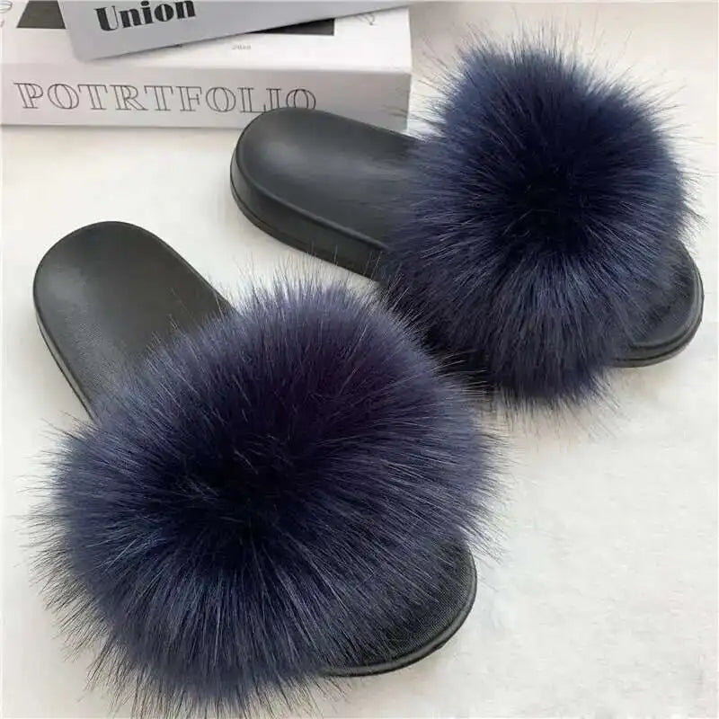Summer Faux Fur Slippers for Women – Indoor Plush Furry Slides, Fluffy Flip Flops & Casual House Shoes