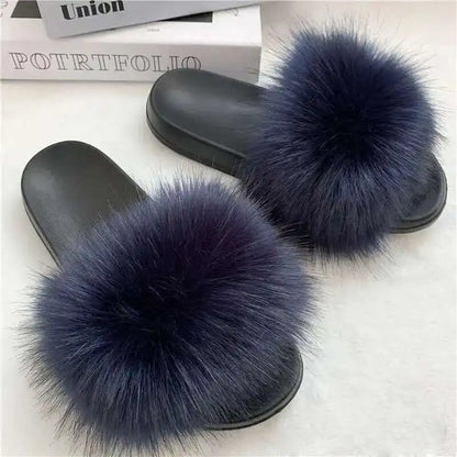 Summer Faux Fur Slippers for Women – Indoor Plush Furry Slides, Fluffy Flip Flops & Casual House Shoes