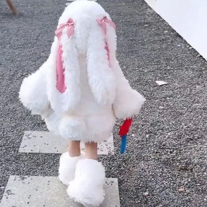 Kids Plush Rabbit Costume Set - Warm Winter Top, Pants & Hat Outfit for Girls