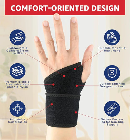 Wrist Wraps for Carpal Tunnel Relief - Adjustable Wrist Support & Thumb Brace for Joint Pain Protection in Sports