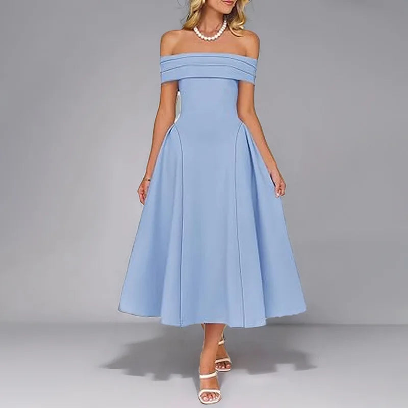 Women’s Elegant Strapless Backless Dress – Solid Color Off-Shoulder A-Line Long Formal Dress, Summer 2025