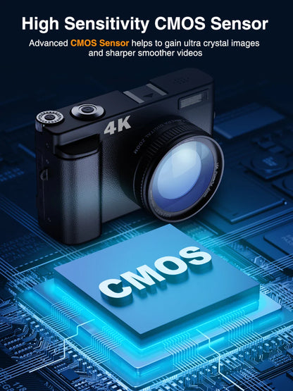 4K Digital Camera – 48MP Compact Vlogging Camera with 180° Flip Screen, Autofocus & Anti-Shake
