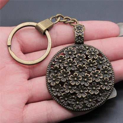 New Fashion Men 30mm Metal Alloy Keychain with Vintage Heart, Flower, Rose, Sunflower & Tree Pendant DIY Keyring Holder Chain Accessory