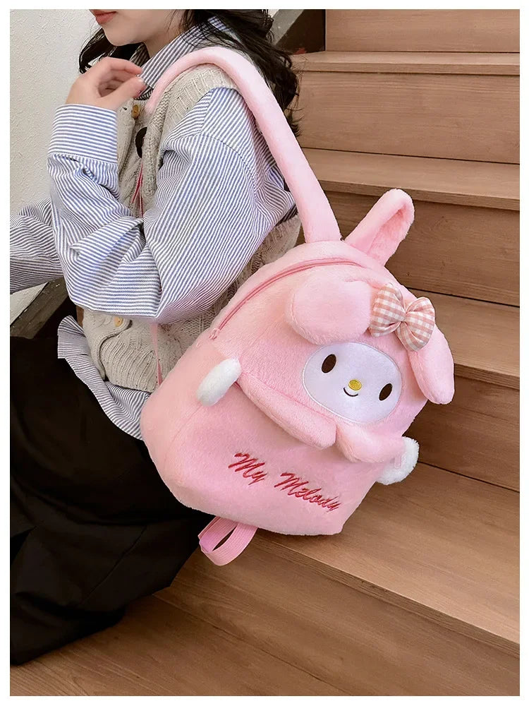 Kuromi & Cinnamoroll Plush Backpack — Cute Cartoon Soft Daypack for School, Travel & Daily Use