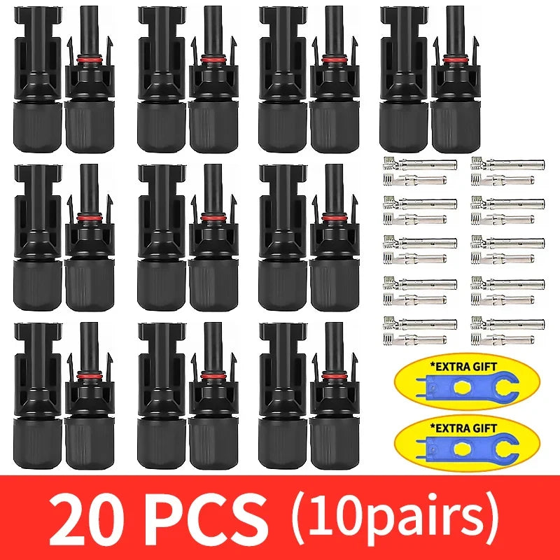 Solar PV Connector Kit - 1000V DC 30A Waterproof Plug Connectors for MC4 Cable Wiring