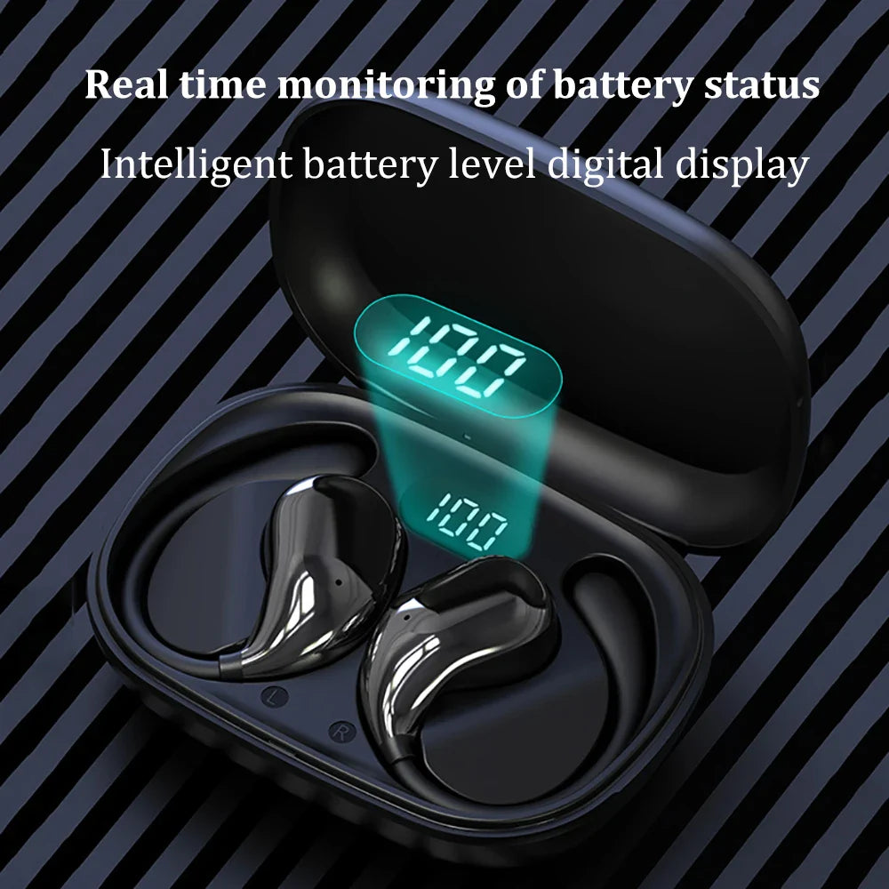 Bluetooth 5.4 Ear Hook Headphones – TWS Wireless HiFi Stereo Waterproof Earbuds with LED Display, Touch Control & Long Battery Life