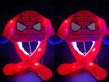 2024 Anime Cosplay Spider-Man Plush Hat – Cute Glowing Bear & Bunny Ears, Moving Jumping Preppy Toy Cap Gift