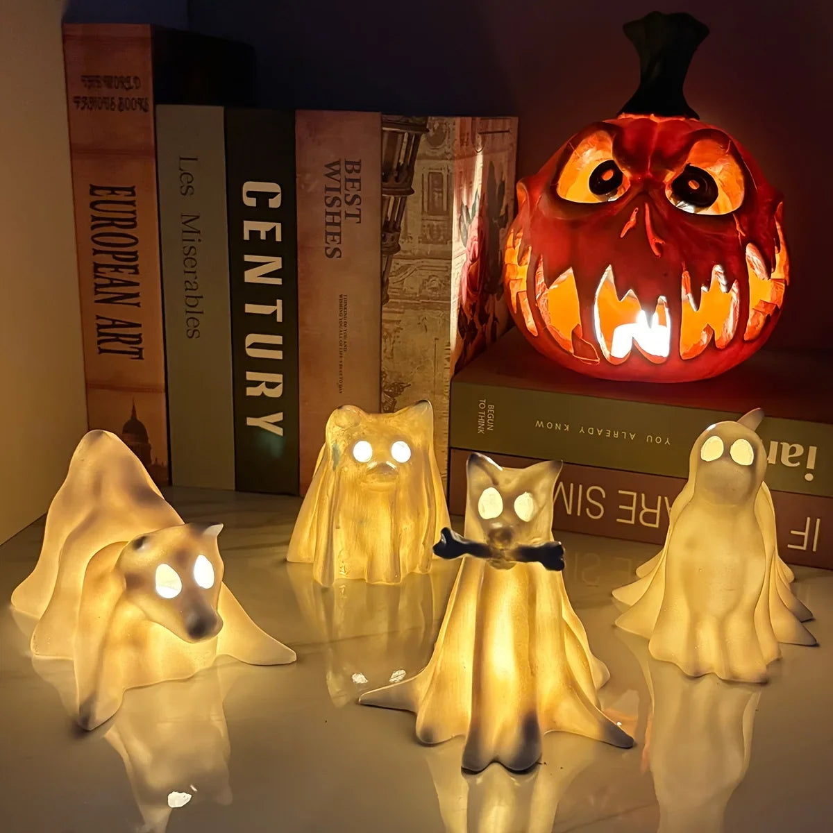 Dog Resin Statue - Halloween Decor Cute Spooky White Resin Figurine for Garden Witch Theme Party - No Candles, Halloween Props