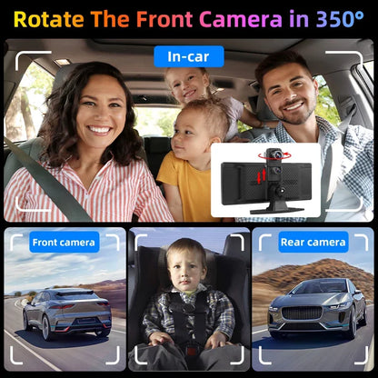 7"/10.26" 4K Dash Cam — Car DVR with Wireless CarPlay, Android Auto, 350° Rotating Lens, GPS & Bluetooth