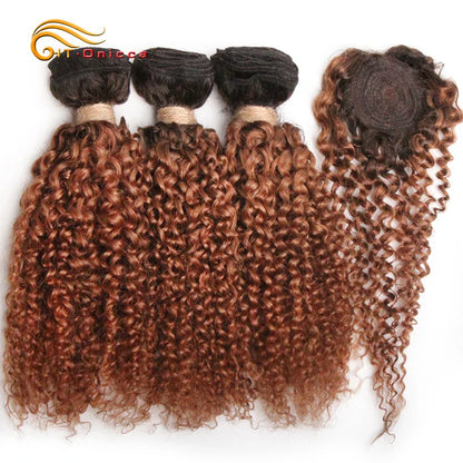 Kinky Curly Human Hair Bundles with Closure – Short Indian Hair Bundles with Circular Closure