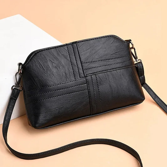 Women’s Casual Mama Messenger Bag – Small Black PU Leather Crossbody Shoulder Handbag
