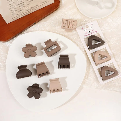 Chic Coffee Color Three-piece Hairpin Set - Frosted Geometric Hair Clips, Barrettes for Women and Girls Hair Accessories Headwear
