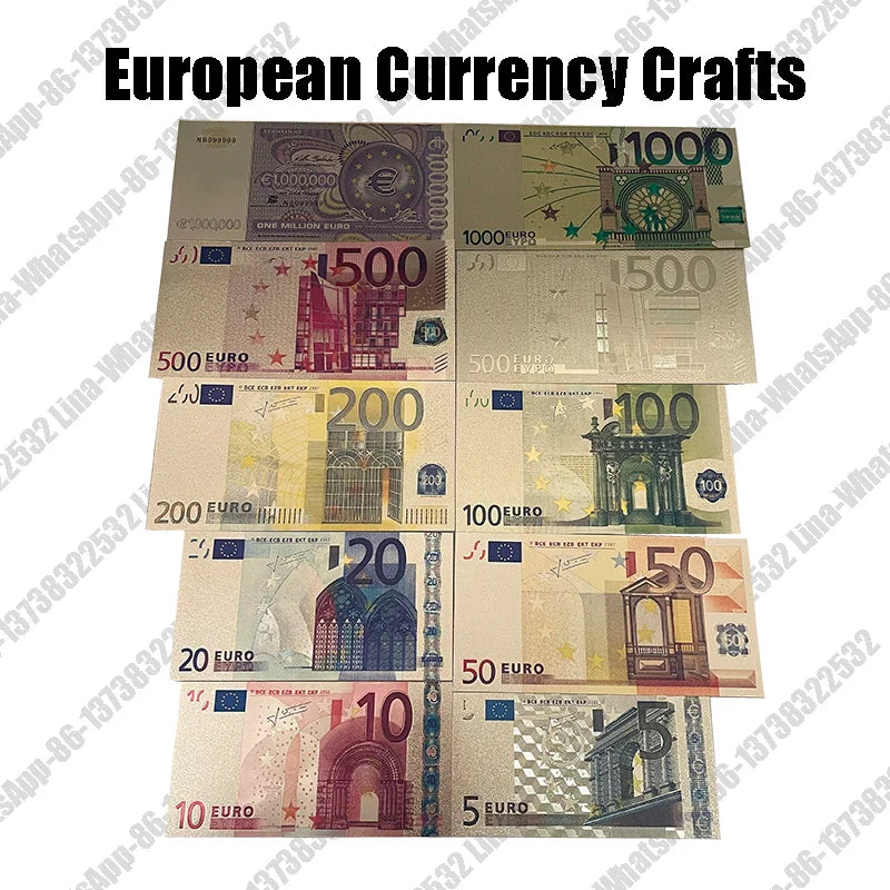 Colored European Banknote Currency Set – 5 to 1000 Million Euro Gold Notes for Business Gifts & Collection