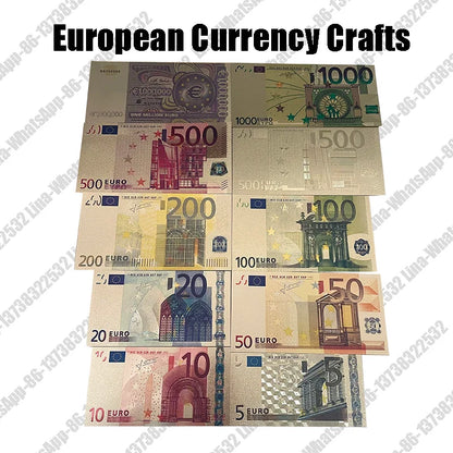Colored European Banknote Currency Set – 5 to 1000 Million Euro Gold Notes for Business Gifts & Collection