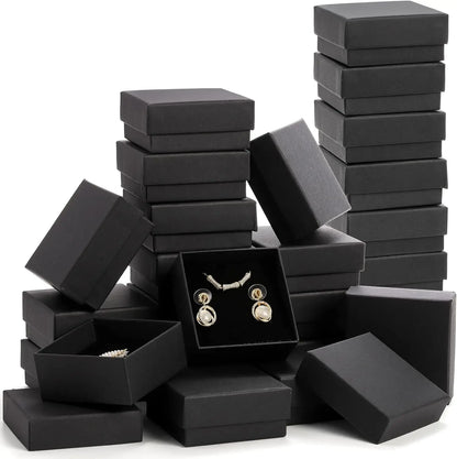 32PCS Black Kraft Jewelry Gift Boxes — 7x7x2.5cm Cardboard Ring, Necklace & Earring Organizer with Sponge Insert