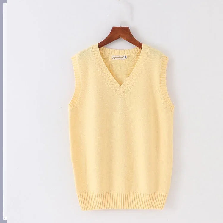 Unisex Sleeveless Sweater Vest – V-Neck Preppy Knitted Jumper for Women & Men, Retro Spring Fashion