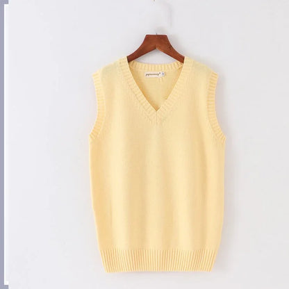 Unisex Sleeveless Sweater Vest – V-Neck Preppy Knitted Jumper for Women & Men, Retro Spring Fashion
