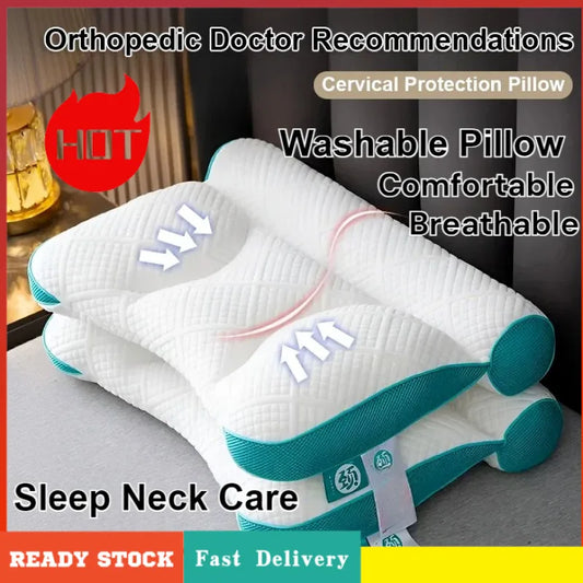 Sleep Neck Care Pillow – Zoning Design Low Pillow for Adults, Washable Knitted Pillow Core for Home & Hotel Use