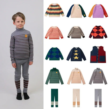 Kids Knit Sweater & Leggings Set - Warm Winter Baby Boy Girl Tops and Clothing Outfit Ages 2-10 Years