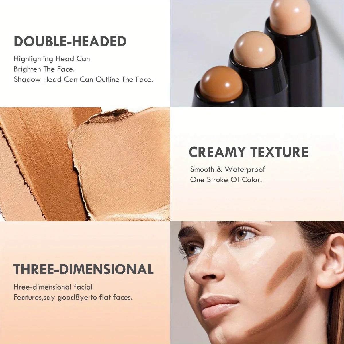 Double Head Contour Stick - Cream Concealer & Highlighter Makeup for Nose Sculpting and V Face Definition