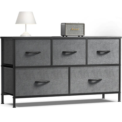 Living Room Display Cabinet – 5 Fabric Drawers with Steel Frame, Wardrobe Closet for Clothes Storage & Dresser