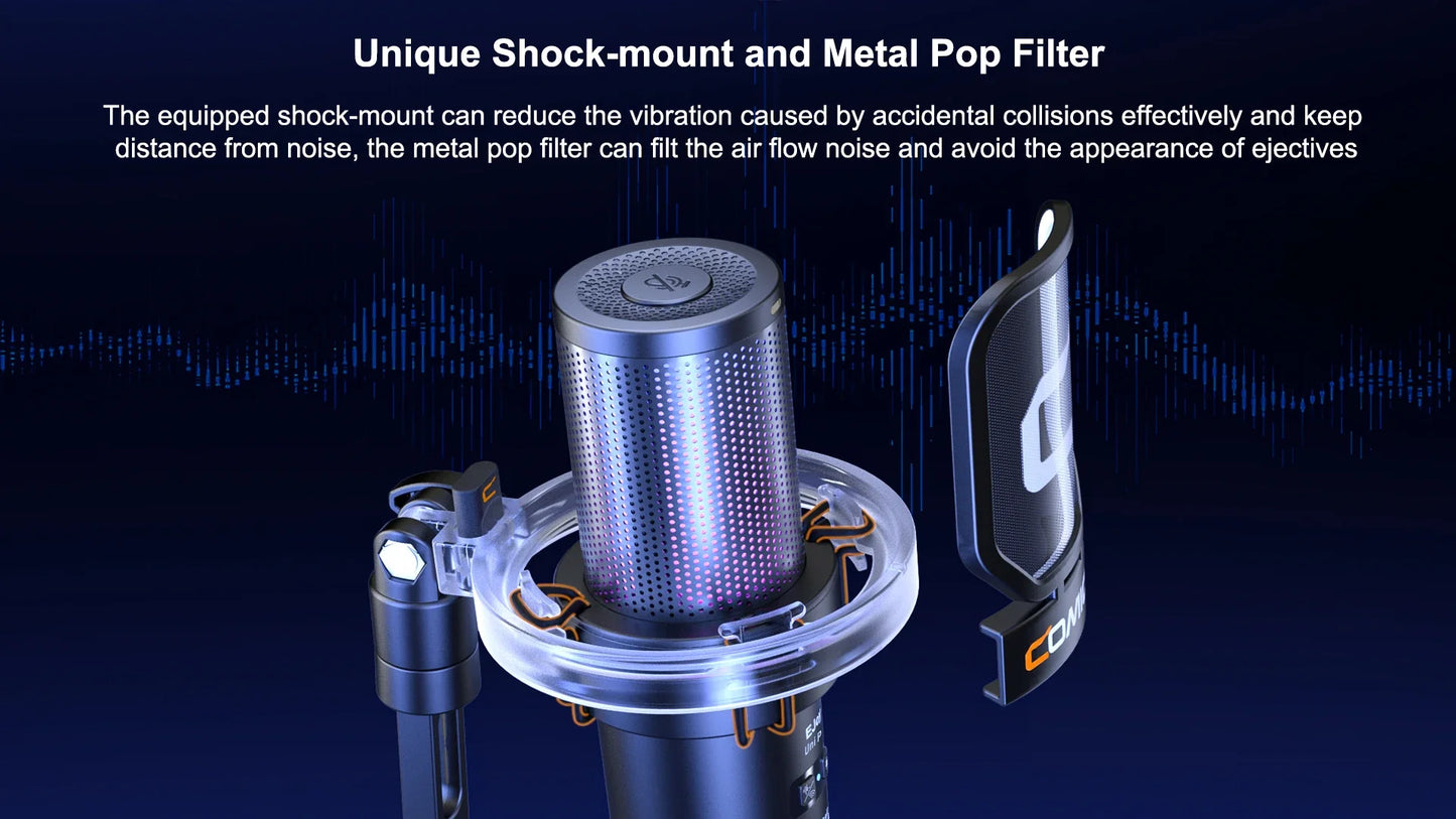 COMICA Uni Pro Wireless USB Gaming Microphone – Noise-Canceling Condenser Mic with RGB Lights for PC, Laptop & Smartphone
