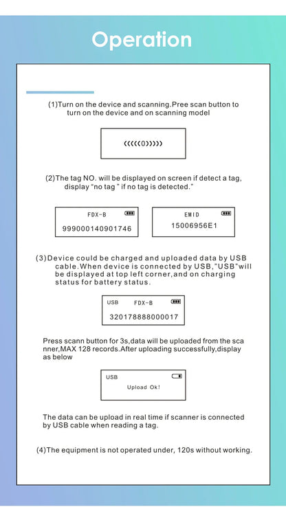 Handheld Animal RFID Reader - 134.2KHz & 125kHz Pet Microchip Scanner, USB/Bluetooth Tag Reader for Cats & Dogs with Tags