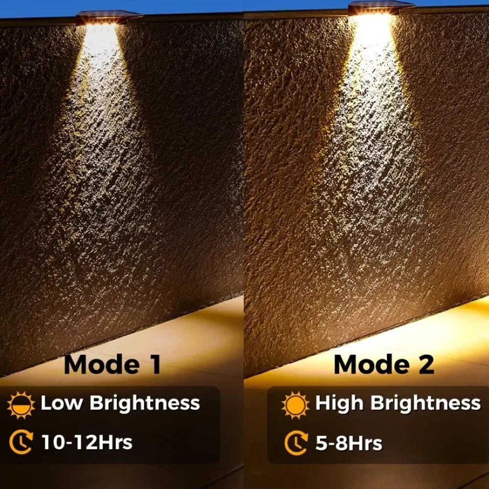2 Pack Solar Wall Lights - 4 LED Waterproof Outdoor Fence, Deck & Pathway Lighting for Yard