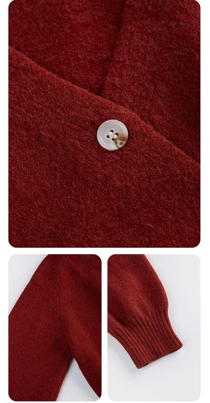 Korean Women's Autumn Winter Knitted Cardigan – Diagonal V-Neck Long Sleeve Single-Breasted Sweater