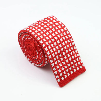 Classic Knit Neck Tie for Men — 6cm Plaid & Dots Casual Business Wedding Tie