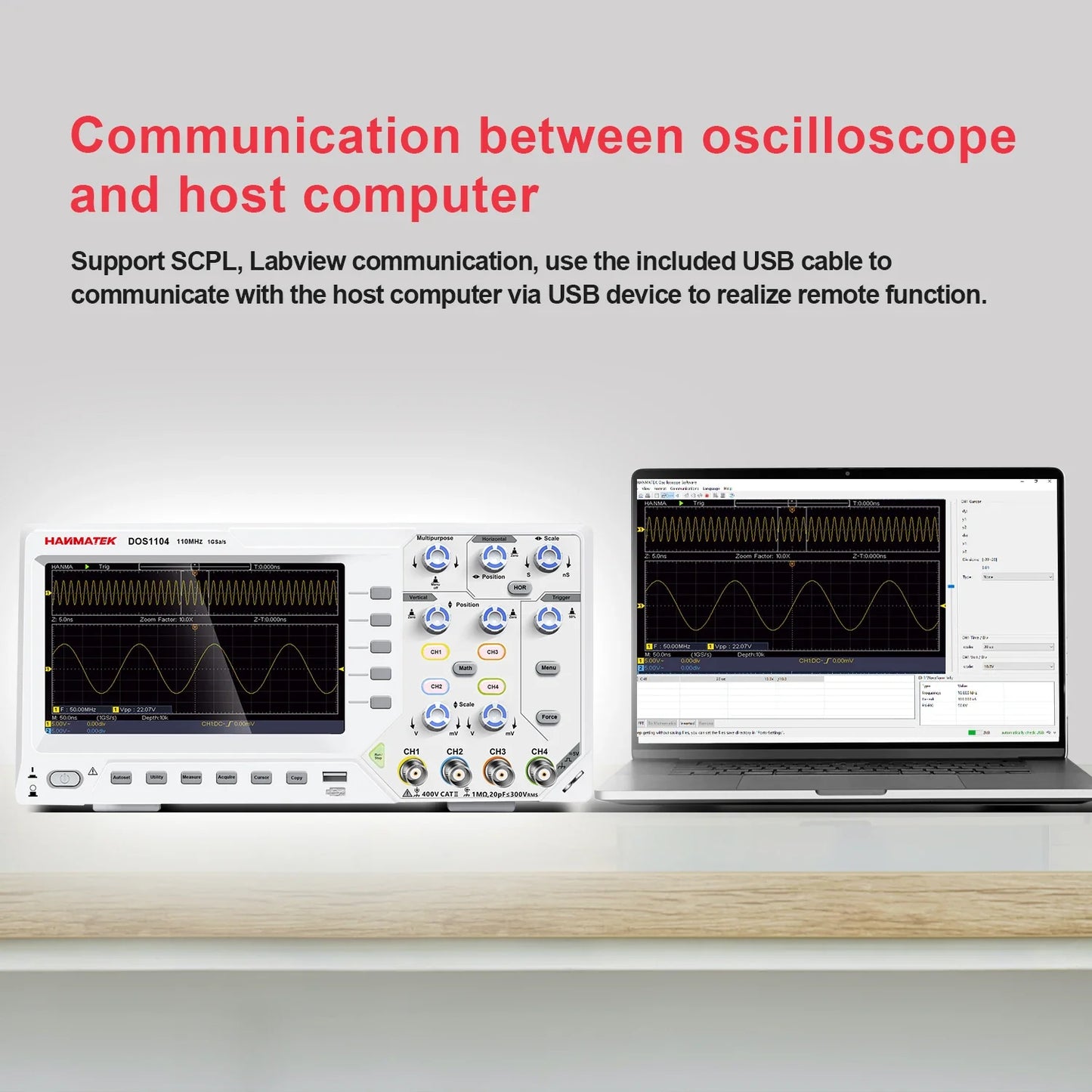 Hanmatek Digital Oscilloscope – 2/4 Channel 110MHz Bandwidth, 1GS/s Sampling Rate, 7'' TFT Display, Desktop Storage Scope