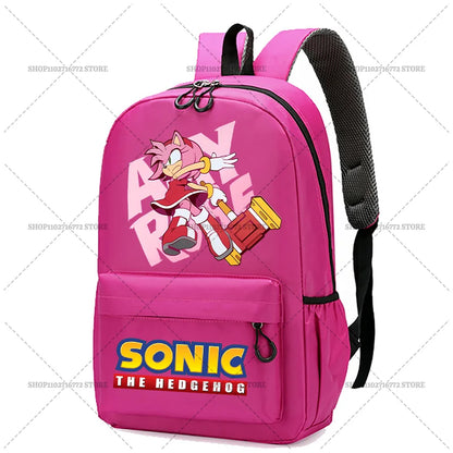 Cartoon Sonic Backpack — School Bag for Kids & Teens Featuring Amy, Rose & Shadow Characters, Perfect Gift for Boys