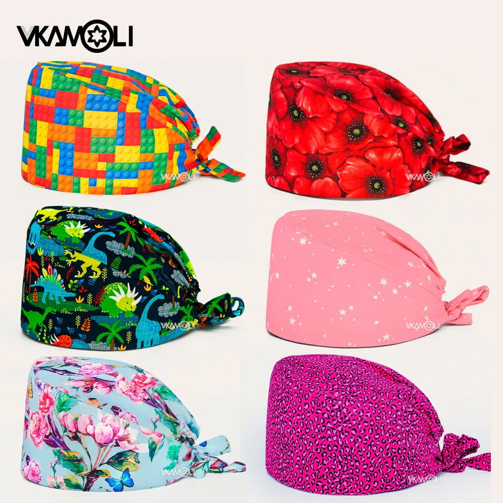 Cartoon Printed Clinical Scrub Caps – Surgery Hats for Men, Nurses & Pet Clinics