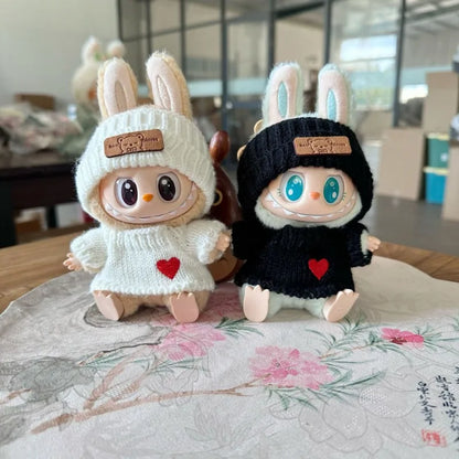 17cm Labubu Doll Clothes — Monster Outfit with Hat, Love Sweater & Casual Shoes for Sitting Party Accessories