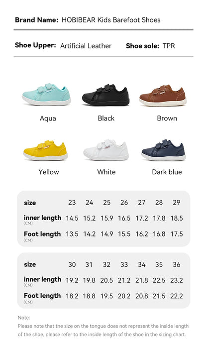 HOBIBEAR Kids Barefoot Shoes – Wide Toe Minimalist Sneakers for Boys & Girls, Lightweight, Hook Loop, Artificial Leather