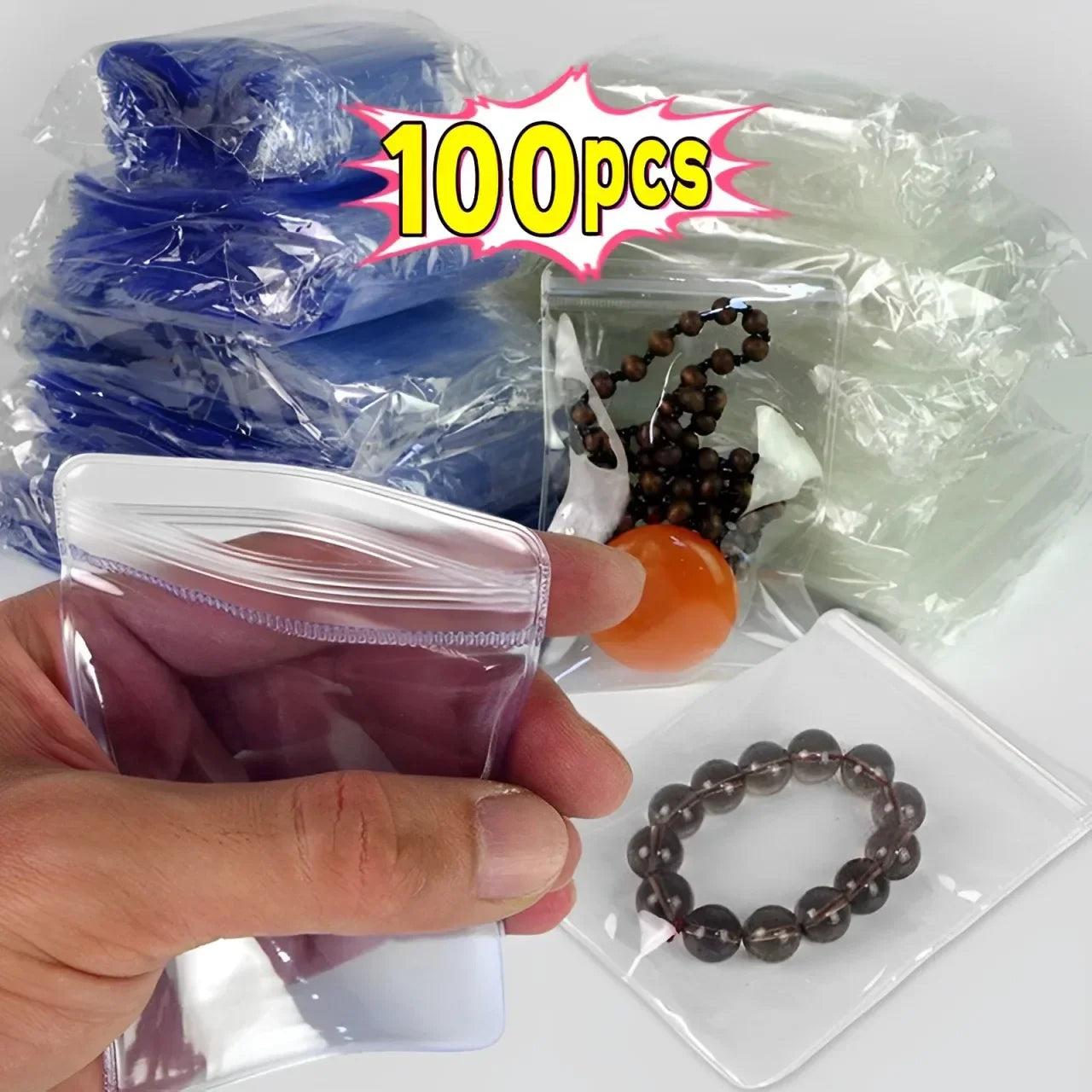 10/100pcs Thick PVC Jewelry Bags — Transparent Self-Sealing Pouches for Storage, Display & Anti-Oxidation Protection