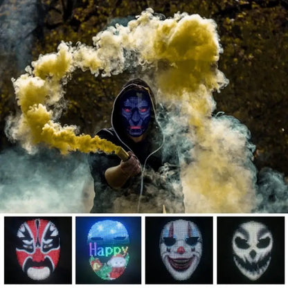 Smart Bluetooth-Controlled LED Face Mask - Programmable Carnival Display, Customizable Photos, Light-Up Design for Halloween